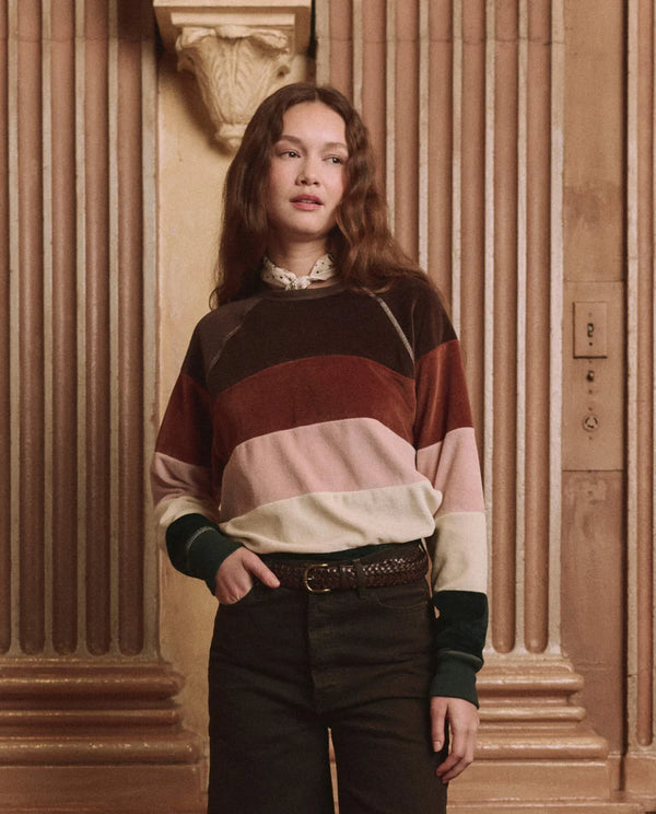 STRIPE VELOUR COLLEGE SWEATSHIRT