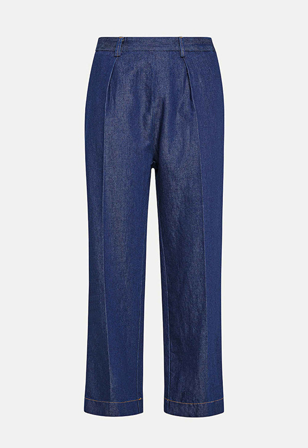 low-crotch trouser in denim and linen